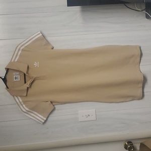 NWT ADIDAS ORIGINALS TEE DRESS, XS, MAJIC BEIGE, WHITE STRIPES.